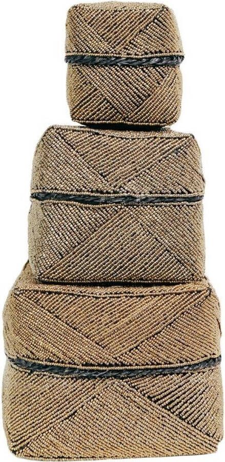 Bazar Bizar Mand Balinese Offermand Bamboe en kralen Set van 3 stuks Naturel