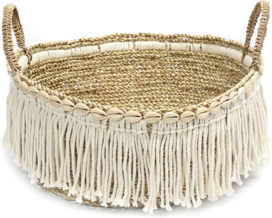 Bazar Bizar Mand Boho Fringe Zeegras 17cm hoog Naturel Wit