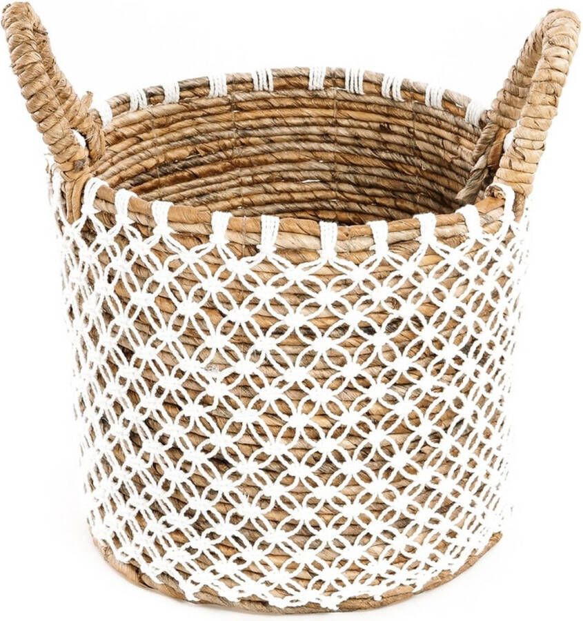 Bazar Bizar Mand Cross Stitched Macramé 27cm hoog Naturel Wit
