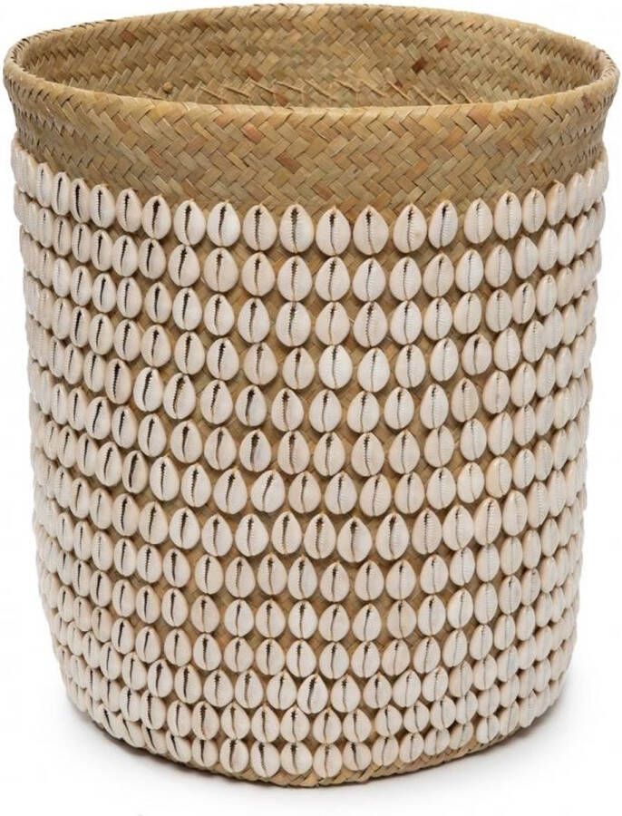 Bazar Bizar Mand Pandan Schelpen en pandan 40cm hoog Naturel Wit