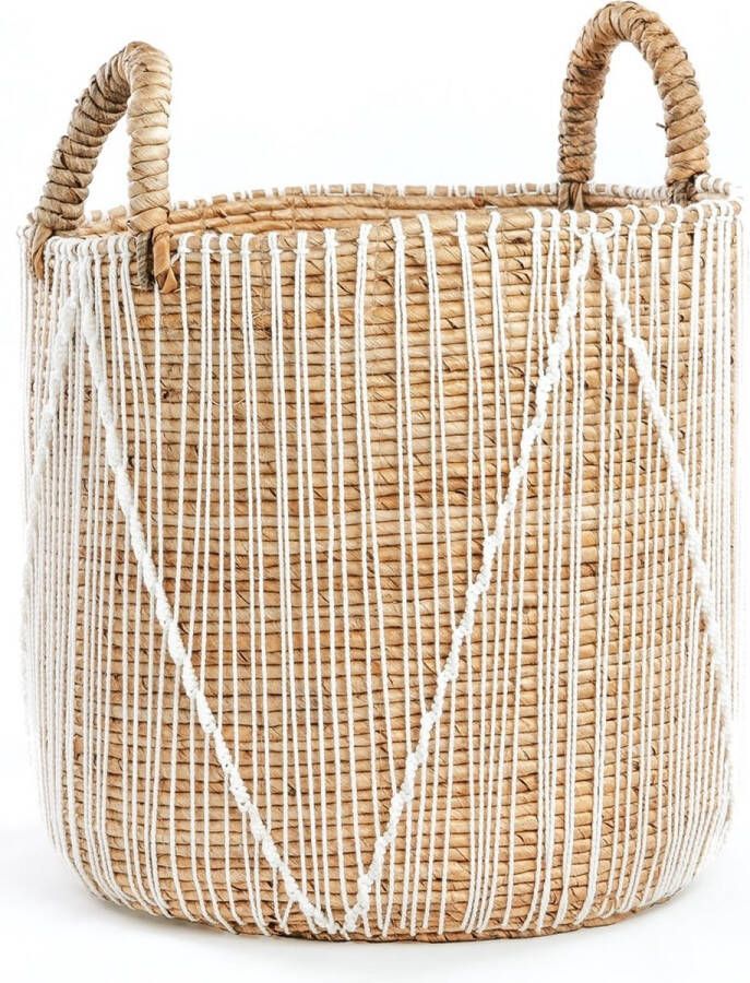 Bazar Bizar Mand Straight Stitched Macramé 45cm hoog Naturel Wit
