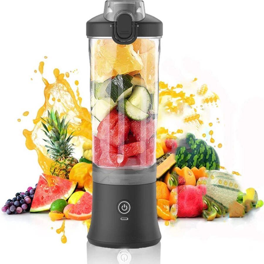 BBNK Store PLUZZ Blender Smoothie Blender To Go Portable Blender Mini Blender Draagbare Juicer Smoothie Maker Fruitmixer Draadloos 500 ML 20000 RPM Zwart