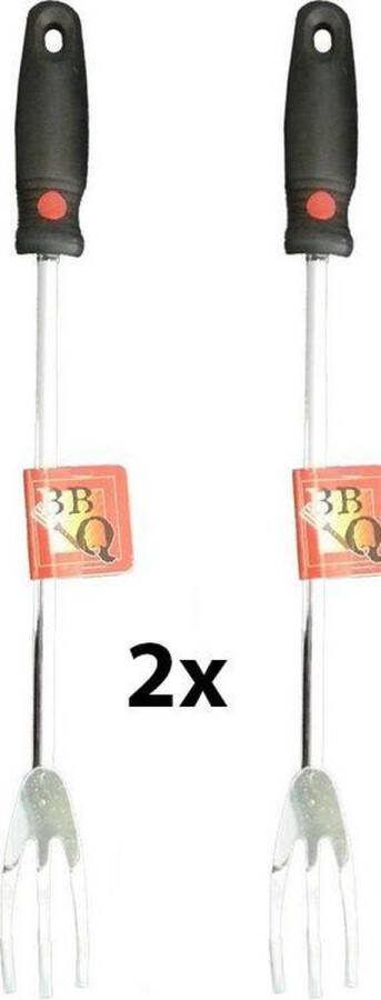 BBQ 2x vleesvork barbecue vork rvs kunststofhandvat set van 2 stuks