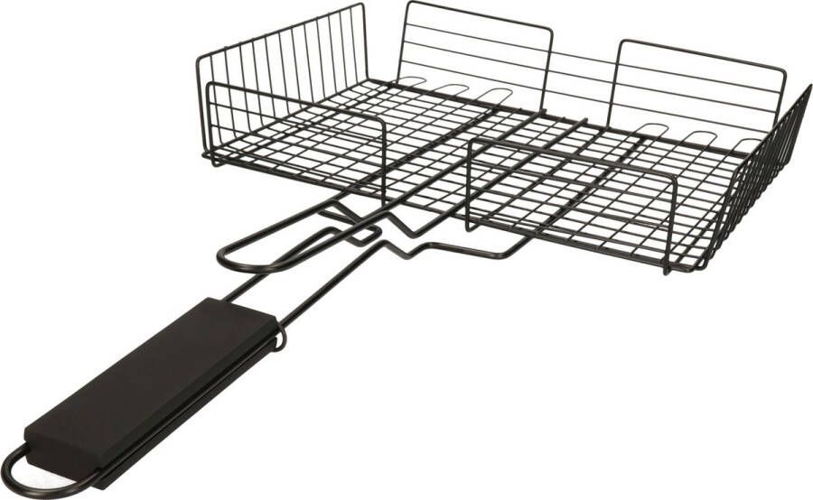 BBQ Collection barbecue rooster grill mand metaal hout 30 x 26 x 6 cm Met hoge rand