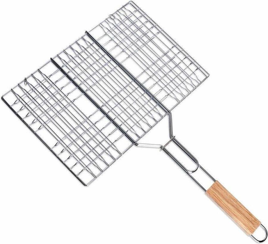 BBQ Collection barbecue rooster klem grill metaal hout 35 x 24 x 2 cm vlees vis groente