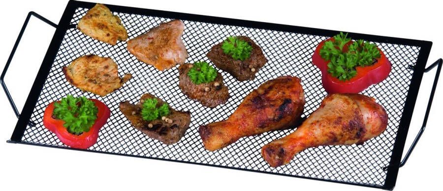 BBQ Collection Barbecuerooster en Tray 40 x 20 x 3 cm Voor Vis Vlees en Groenten Metaal Zwart