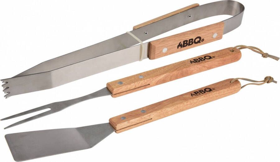 BBQ Collection BBQ barbecue gereedschap set 3-delig met houten handvatten Tang Vork Spatel