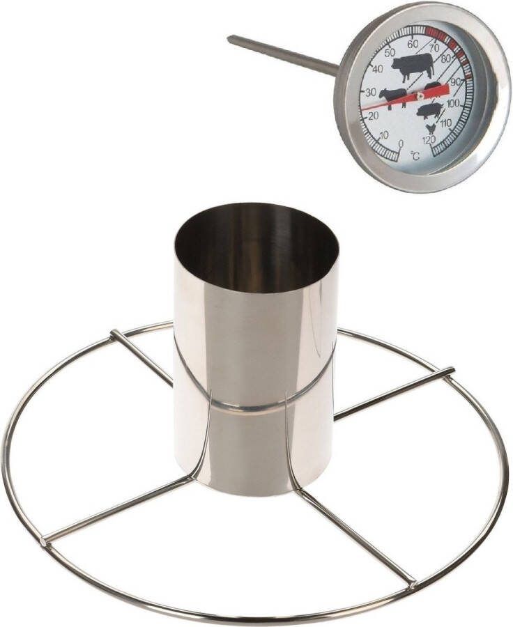 BBQ Collection Kiprooster kippengrill Voor De Barbecue bbq oven Rvs 20 Cm Met Vleesthermometer Braadthermometer Barbecueroosters