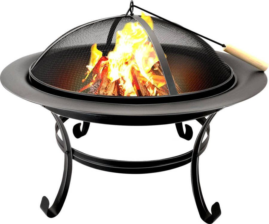 BBQ Collection Vuurschaal Vuurkorf met Vonkenscherm Buitenhaard 77 x 17 x 76 cm Tuinhaard met Handvaten Terrashaard voor Brandhout Terras- en Tuinkachel voor Kampvuur Carbon Staal