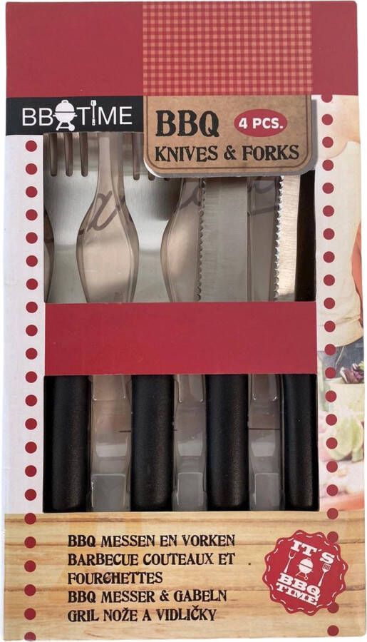 Bbq time Barbeque messen en vorken set (BBQ) set van 2 vorken en 2 messen (RVS)