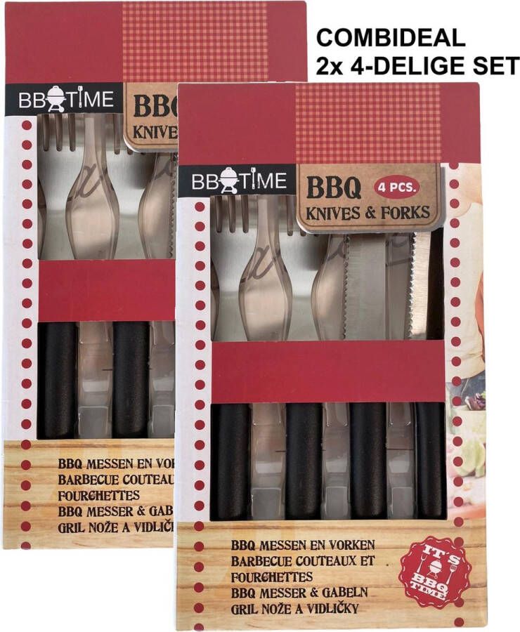 Bbq time BBQ set messen en vorken set van 2 keer 4 stuks (RVS)