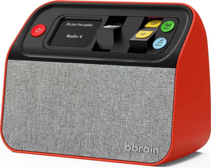 BBrain Dementie DAB+ Radio Speciaal voor Senioren en Ouderen met Dementie Zeer Makkelijke Bediening Zelfstand Muziek luisteren Geen verwarrende Technologie Verander Gebruikerspaneel naar Behoefte tot Bediening met slechts één Knop Rood