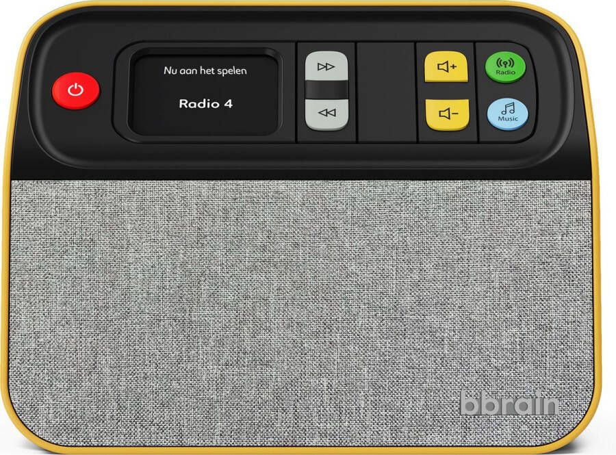 BBrain Senioren DAB+ Radio Eenvoudige Bediening Geschikt voor Iemand met Dementie Aanpasbaar bedieningspaneel Geel