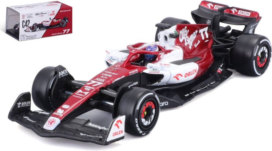 Bburago Alfa Romeo F1 team ORLEN C42 #77 Valtteri Bottas Formule 1 seizoen 2022 in luxe bewaarcase met helm modelauto schaalmodel 1:43