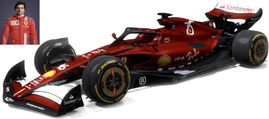 Bburago Ferrari F1 SF22 #55 Carlos Sainz Formule 1 seizoen 2022 in luxe bewaarcase met helm modelauto schaalmodel 1:43