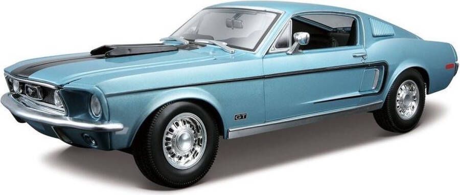 Bburago Modelauto Ford Mustang GT Cobra 1968 blauw 24 cm schaal 1:18 speelgoed auto schaalmodel