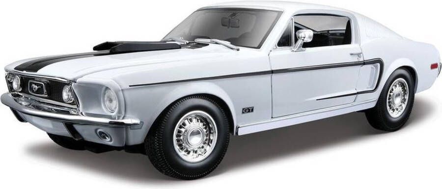Bburago Modelauto Ford Mustang GT Cobra 1968 wit zwart 24 cm schaal 1:18 speelgoed auto schaalmodel