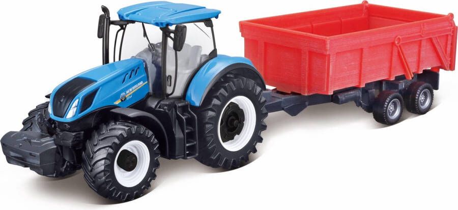 Bburago New Holland T7.315 Tractor + Tipping Trailer 10 Cm blauw rood