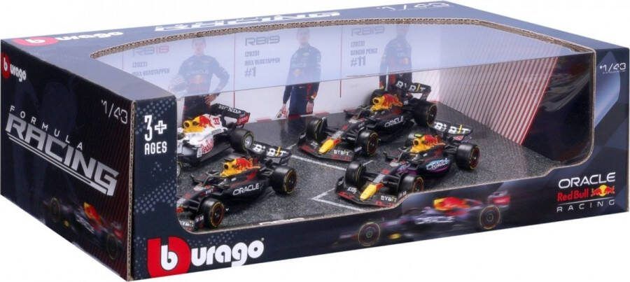 Bburago Red Bull Racing F1 Seizoen 2023 4 modelauto's in geschenkverpakking Max Verstappen RB19 RB18 RB16B Perez RB19 Schaalmodel 1:43