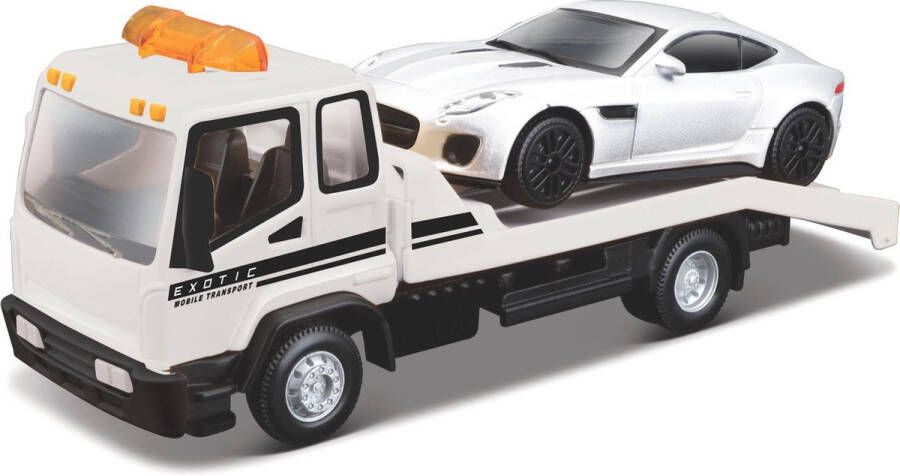 Bburago TOW TRUCK CAR HAULER + JAGUAR F-TYPE 1:43 modelauto schaalmodel