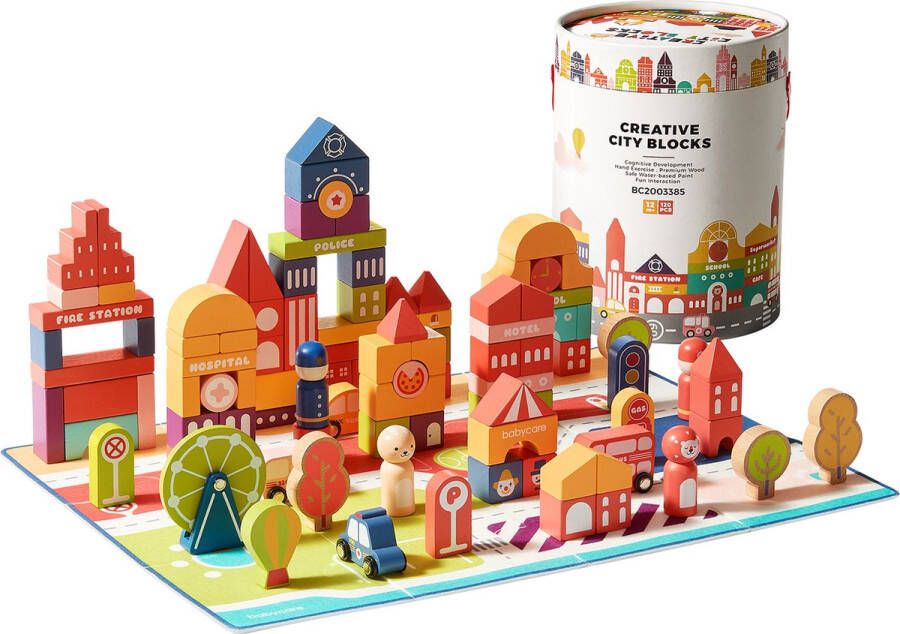 BC Babycare 120 Stuks Bouwstenen Set met Opbergcontainer Alfabet Puzzelblokken voor Kinderen Educatief Constructie Preschool Houten Speelgoed voor Meisjes Jongens