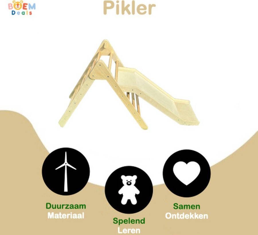BD-Products Pikler Driehoek XL Klimdriehoek Houten Klimrek inclusief grote glijbaan