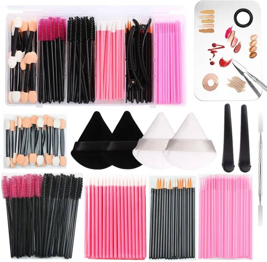 BDB Trading Make-upapplicators Kit met make-up mengpalet Spatel Driehoek Poederdonsjes voor gezichtspoeder Make-upartiest Must Haves Kitbenodigdheden Mascara Wands Lip Wands Microborstel Oogschaduwborstel Haarclips Met opbergdoos