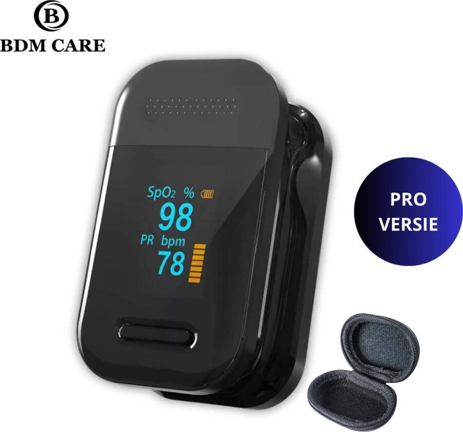 Bdm care Medische Saturatiemeter Pro Versie Saturatiemeter zuurstofmeter vinger Inclusief Hartslagmeter Pulse Oximeter met Verbeterde PI Functie Gratis opberghous