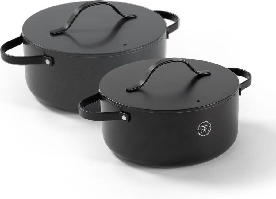 BE Living Braadpan Set van 2 Ø 24 & 28 cm Keramische Pannen PFAS vrije Kookpan inductie Geschikt voor alle warmtebronnen Grijs