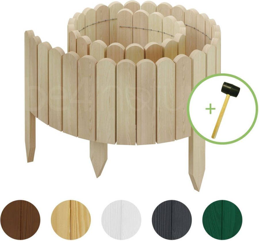 Be4nature Flexibele Rolboarder hout 200 x 20 cm Beige Niet-Geïmpregneerde incl. rubberen hamer Borderrand tuin van dennenhout Tuinafscheiding Gazonafscheiding Borderrand