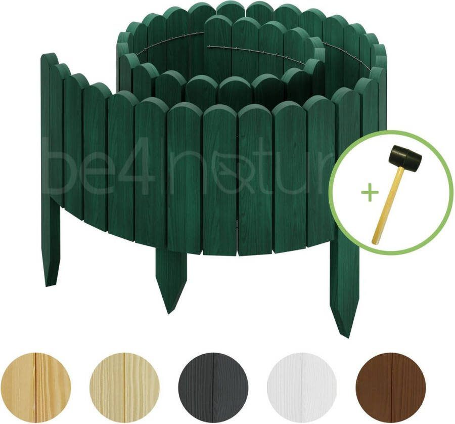 Be4nature Flexibele Rolboarder hout 200 x 30 cm Donkergroen Geïmpregneerde incl. rubberen hamer Borderrand tuin van dennenhout Tuinafscheiding Gazonafscheiding Borderrand