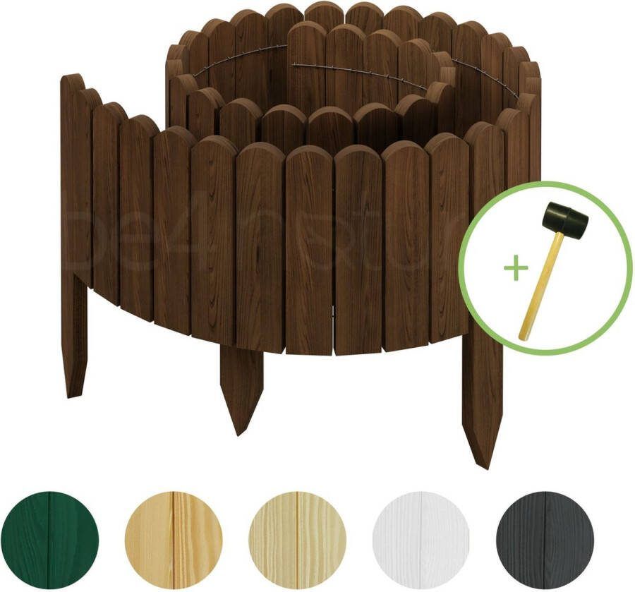 Be4nature Flexibele Rolboarder hout 200 x 40 cm Donkerbruin Geïmpregneerde incl. rubberen hamer Borderrand tuin van dennenhout Tuinafscheiding Gazonafscheiding Borderrand