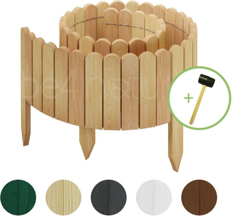 Be4nature Flexibele Rolboarder hout 200 x 40 cm Lichtbruin Geïmpregneerde incl. rubberen hamer Borderrand tuin van dennenhout Tuinafscheiding Gazonafscheiding Borderrand