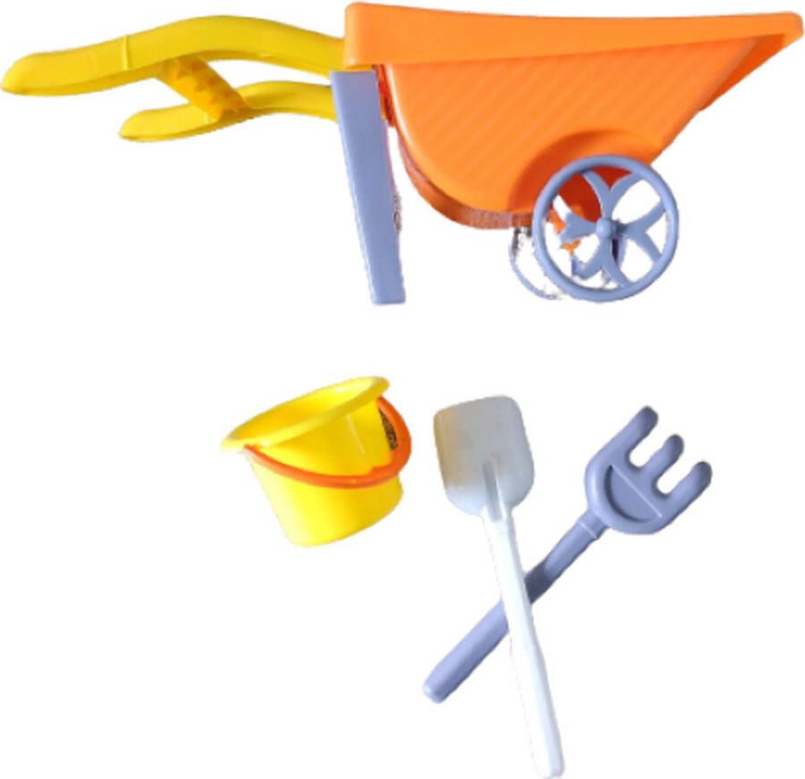 Beach Toys Baja Strandset Zandset Kruiwagen 46 CM 4 Delige Strand Zandbak Speelgoedset Kruiwagen met Schep Hark Emmer Zandbakspeeltjes Strandspeelgoed Strandset