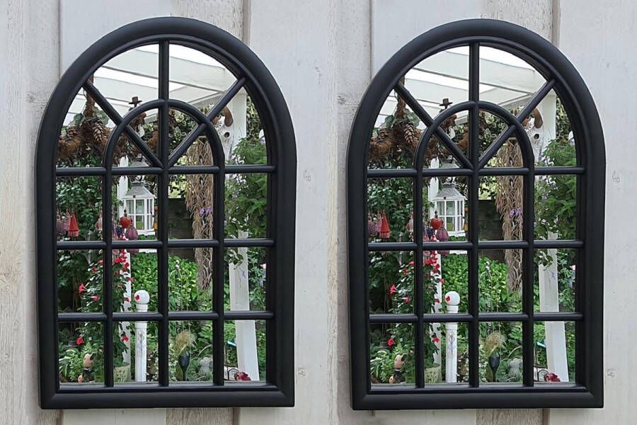 Beactiff 2 stuks Tuinspiegel Gotische Buitenspiegel Kerkraam tuin spiegel met frame wandspiegel 60 x 46cm