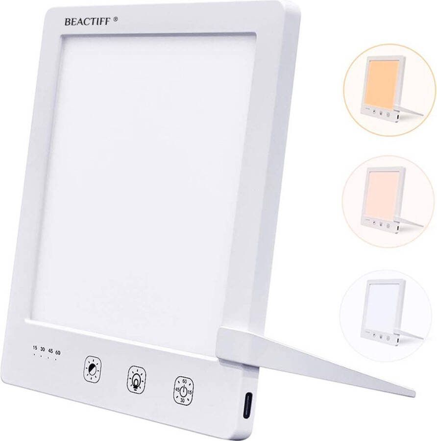 Beactiff Daglichtlamp met Timer kleur en sterkte traploos instelbaar lichttherapie-lamp energielamp winterdepressie Energylight-Energyup Sunlight LED SAD Light zonlicht Lamp 2.000 tot 10.000 lux