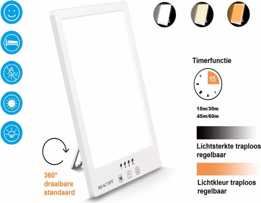 Beactiff Premium Daglichtlamp met Timer lichttherapie-lamp energielamp winterdepressie Energylight-Energyup Sunlight SAD Light zonlicht Lamp 2.000 tot 12.000 lux TRAPLOOS instelbaar LED