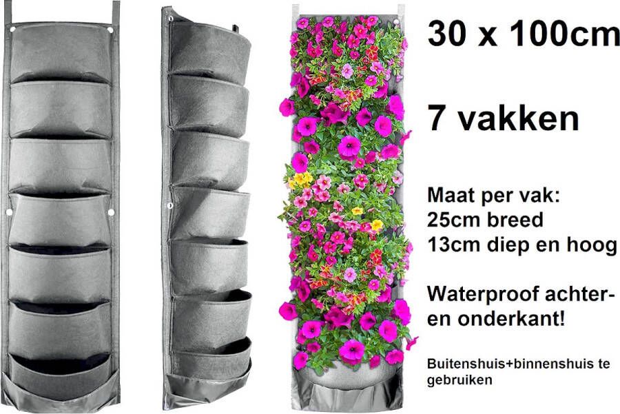 Beactiff Verticale tuin met 7 grote vakken 30cm x 100cm- hangende tuin binnen en buiten groene muur verticale moestuin zakken plantenhanger balkon plantenbak plantenzak 0.3 x 1 meter