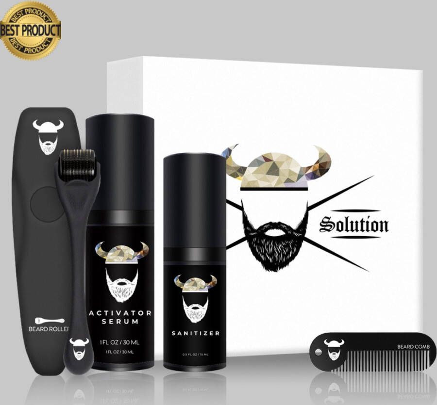 Beard Solution baardgroei kit Baardgroei set Baardgroei kit baardolie Geschenkset Baardverzorgingsets Baardverzorging Geschenkset mannen Baardgroei olie Derma roller Verzorg set Baardverzorging geschenksets Minoxidil