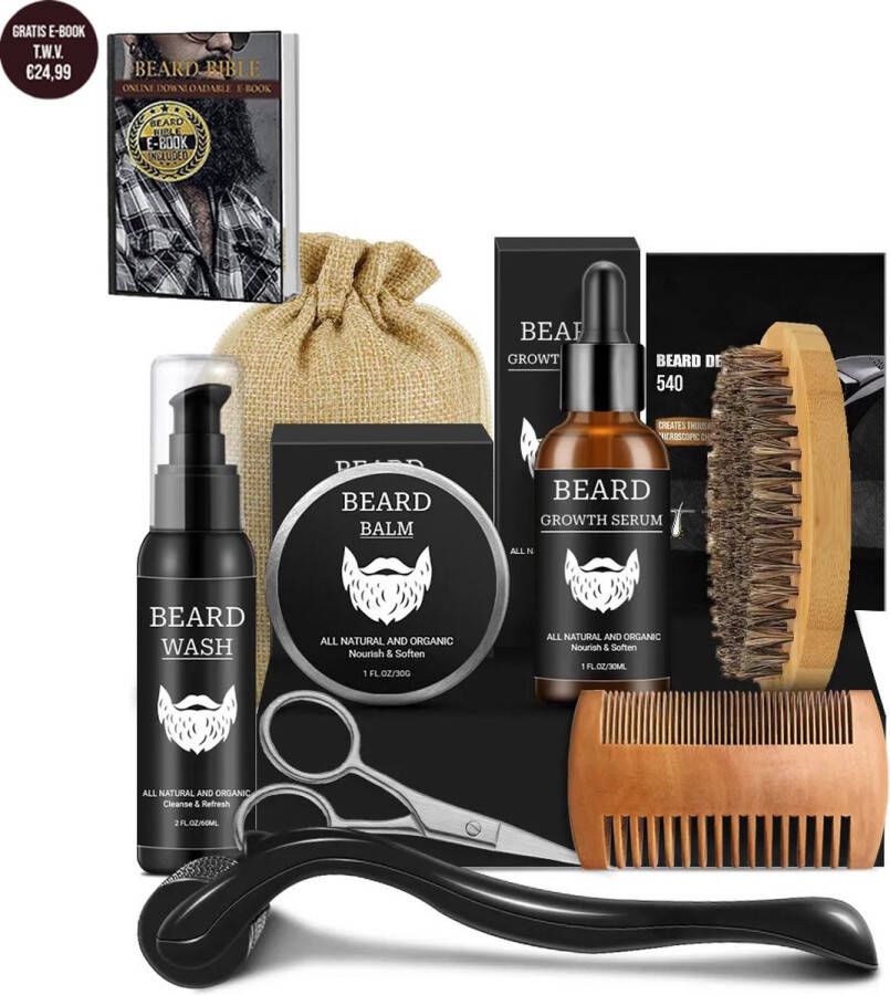 Beardcare XXL Baardgroei kit Baardverzorging Baardkam Baard derma roller Baardolie Baardbalsem 9 delig