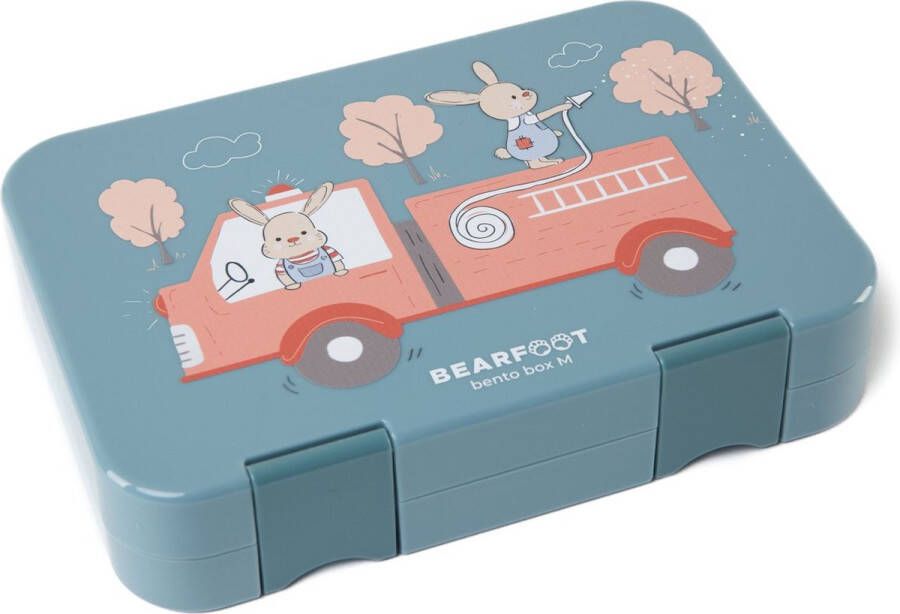 BEARFOOT Bento Box Lunchbox broodtrommelvoor kinderen Brandweer konijntjes