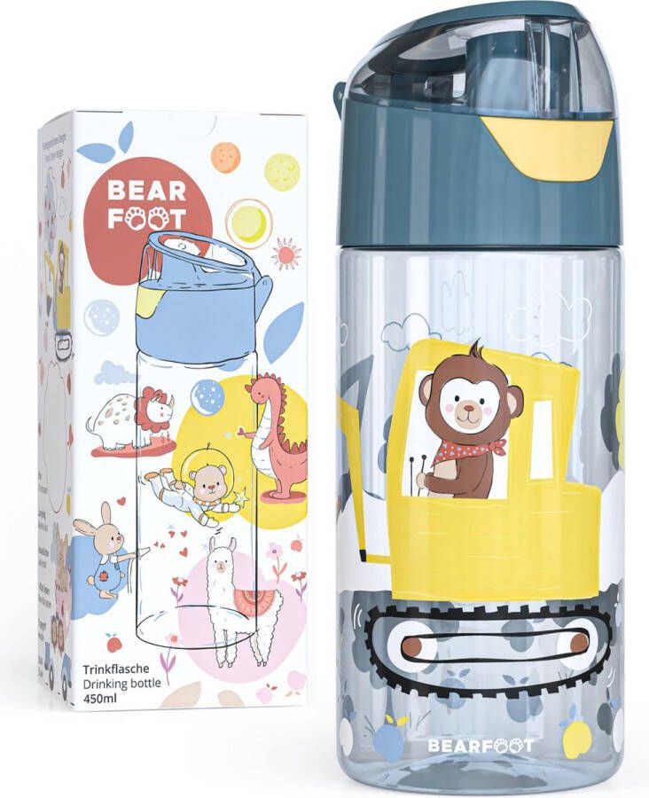 BEARFOOT Kinderwaterfles lichtgewicht waterfles graafmachine & aap schoolbeker