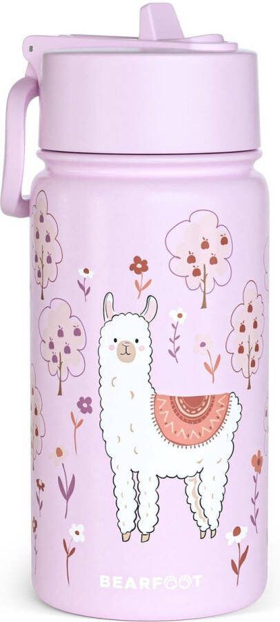BEARFOOT Thermo drinkfles kinderbeker kinderfles schoolbeker lama met rietje
