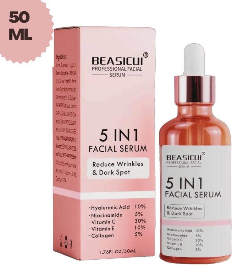 BEASICUI Vitamine C Serum 30% Gezichtsserum met Hyaluronzuur en Vitamine E Bevat Niacinamide en Collageen 50ml