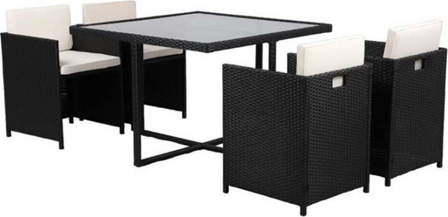 Beau Rivage Eetset Tafel + 4 armstoelen 4 personen MALA Geweven hars Zwart
