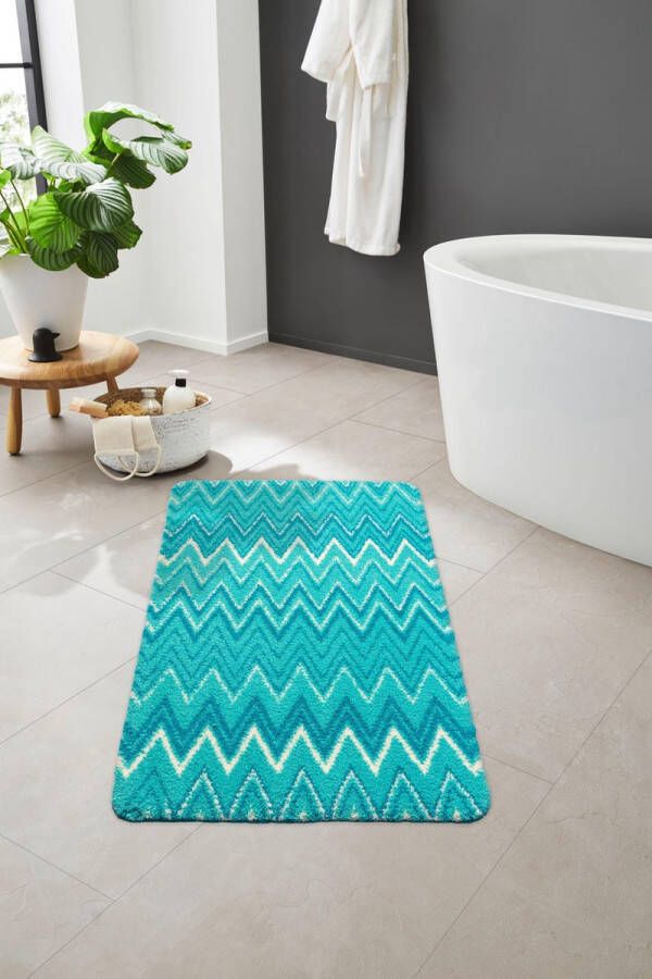 Beaulieu International Group Luxe antislip badmat 'Striking Seagreen' polyester badkamer tapijt 60x90 MADE IN BELGIUM
