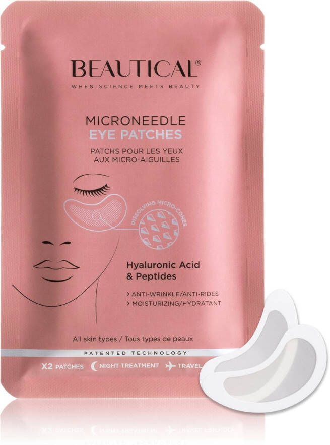 Beautical Microneedle Oog Patches 80% hyaluronzuur & peptides microneedling oogpatches oogmasker wallen gesichtsmasker eye patches eye mask anti rimpel patches anti aging anti wallen hydraterend oog masker gezichtsverzorging 1 paar