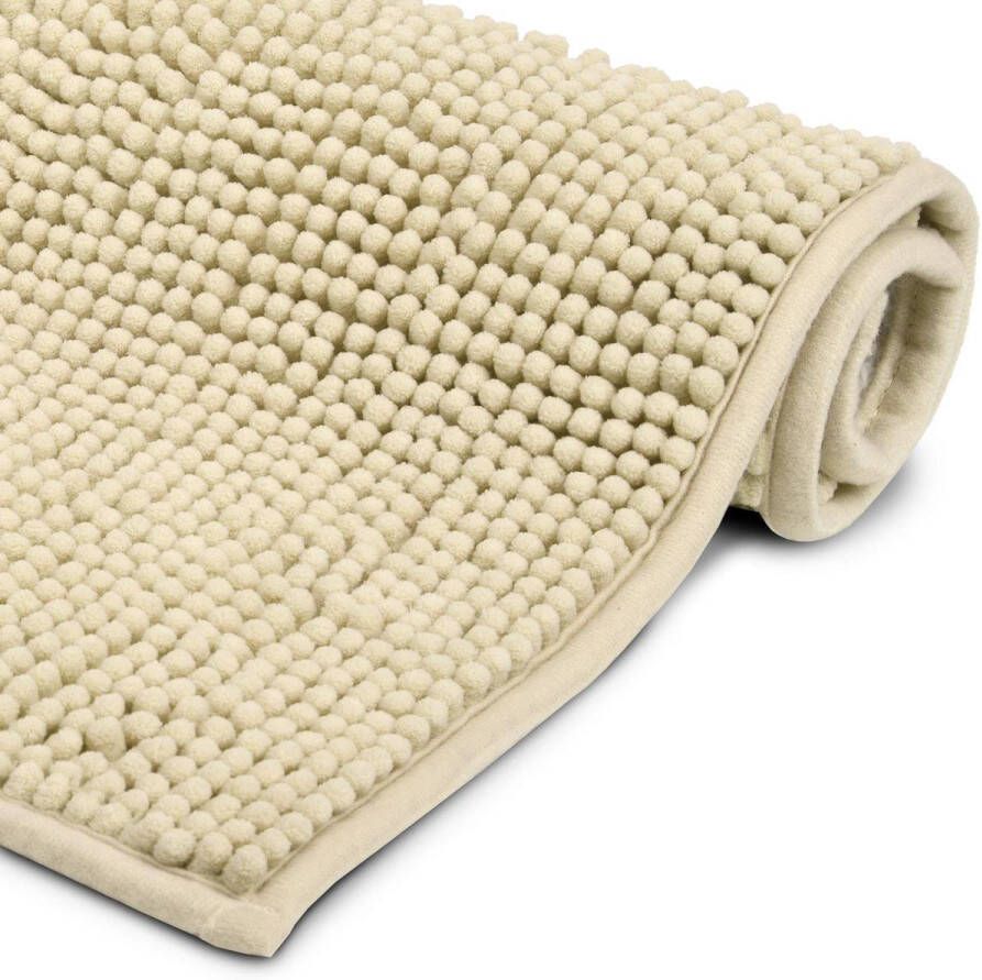 Beautissu Badmat Antislip 80x50cm Beaumare WR Douchemat Creme Badmat WC Tapijt Vloermat voor Douche of Badkamer