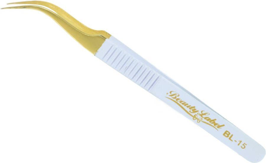 Beauty Label Pincet Lash Tweezer Curved Tweezer -BL-15 Wit Goud