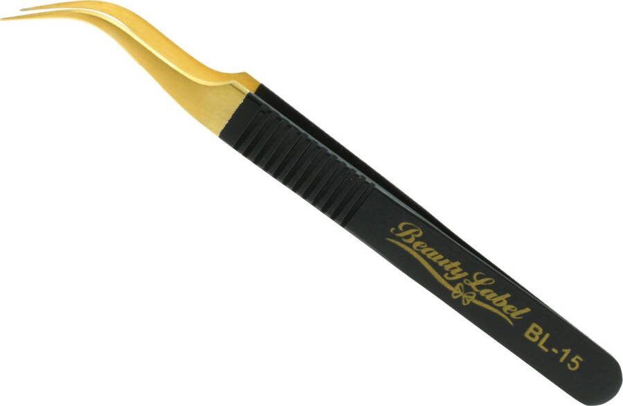 Beauty Label Pincet Lash Tweezer Curved Tweezer -BL-15 Zwart Goud